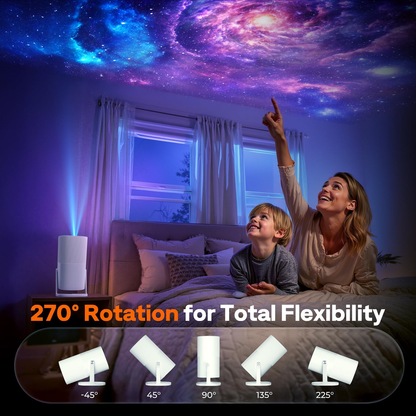 ?Built-in Officially-Licensed Apps & 500 ANSI Lumens & Full Automatic?BoldEver 2026 Upgraded Mini Smart 1080P Projector with WiFi and Bluetooth, 270°