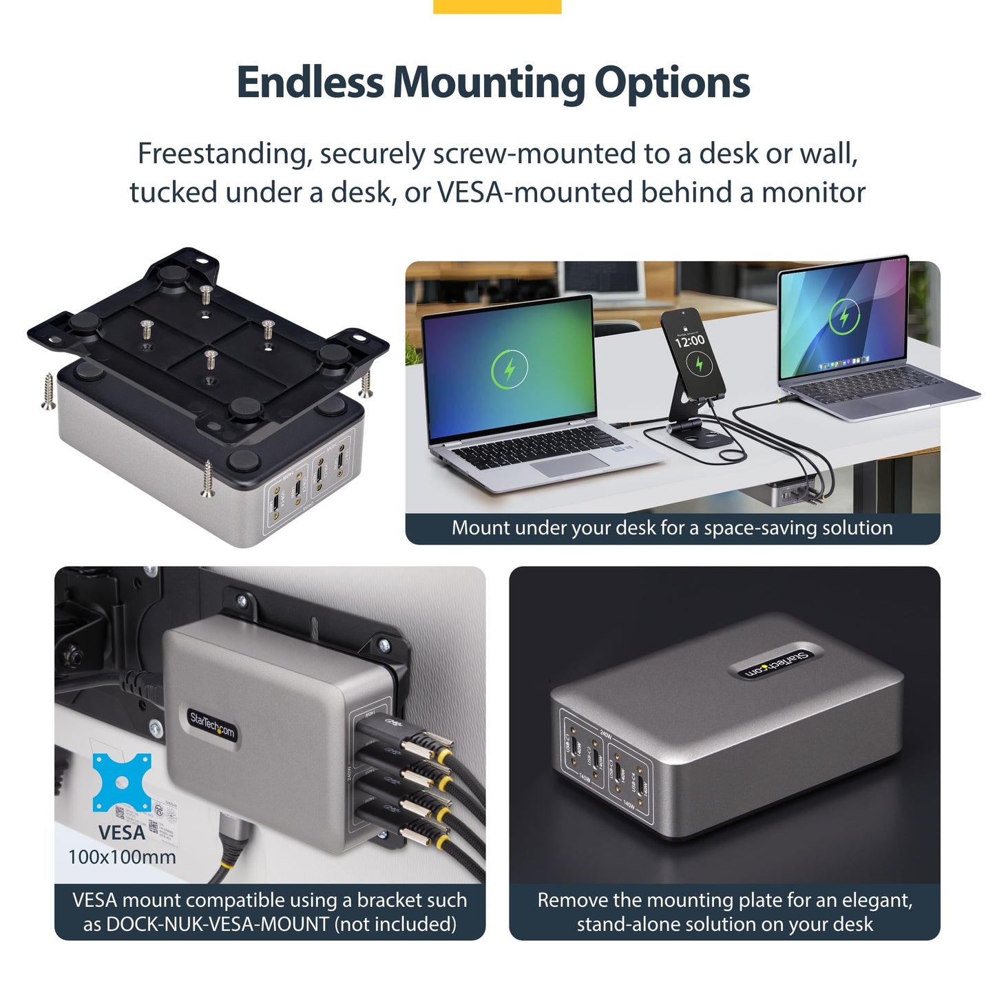 StarTech.com 4-Port USB-C Charging Station, 240W GaN Charger Block for MacBook Pro/Air, iPhone 16/15/Pro, iPad Pro, Dell XPS, Pixel and More