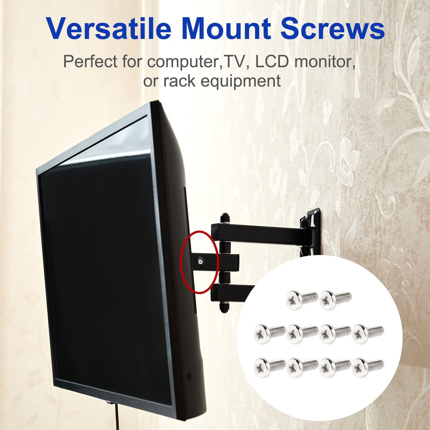 uxcell 10 Pieces M4 x 10mm TV Mount Screws, Computer TV LCD Monitor Stand Bracket Mounting Screws, Stainless Steel, Silver Tone