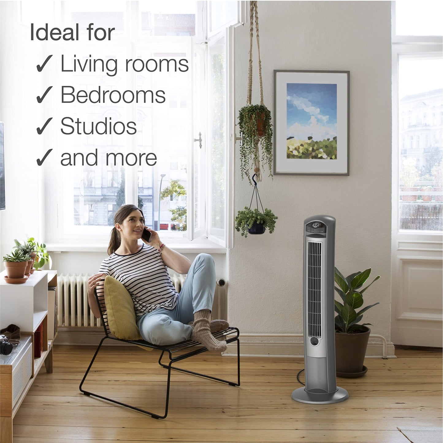 BATHINDIAN Wind Curve Tower Fan with Lonizer and Remote, with on-Board Storage Location, Auto Shut-Off Timer, Multi-Function Remote Control, Suitable
