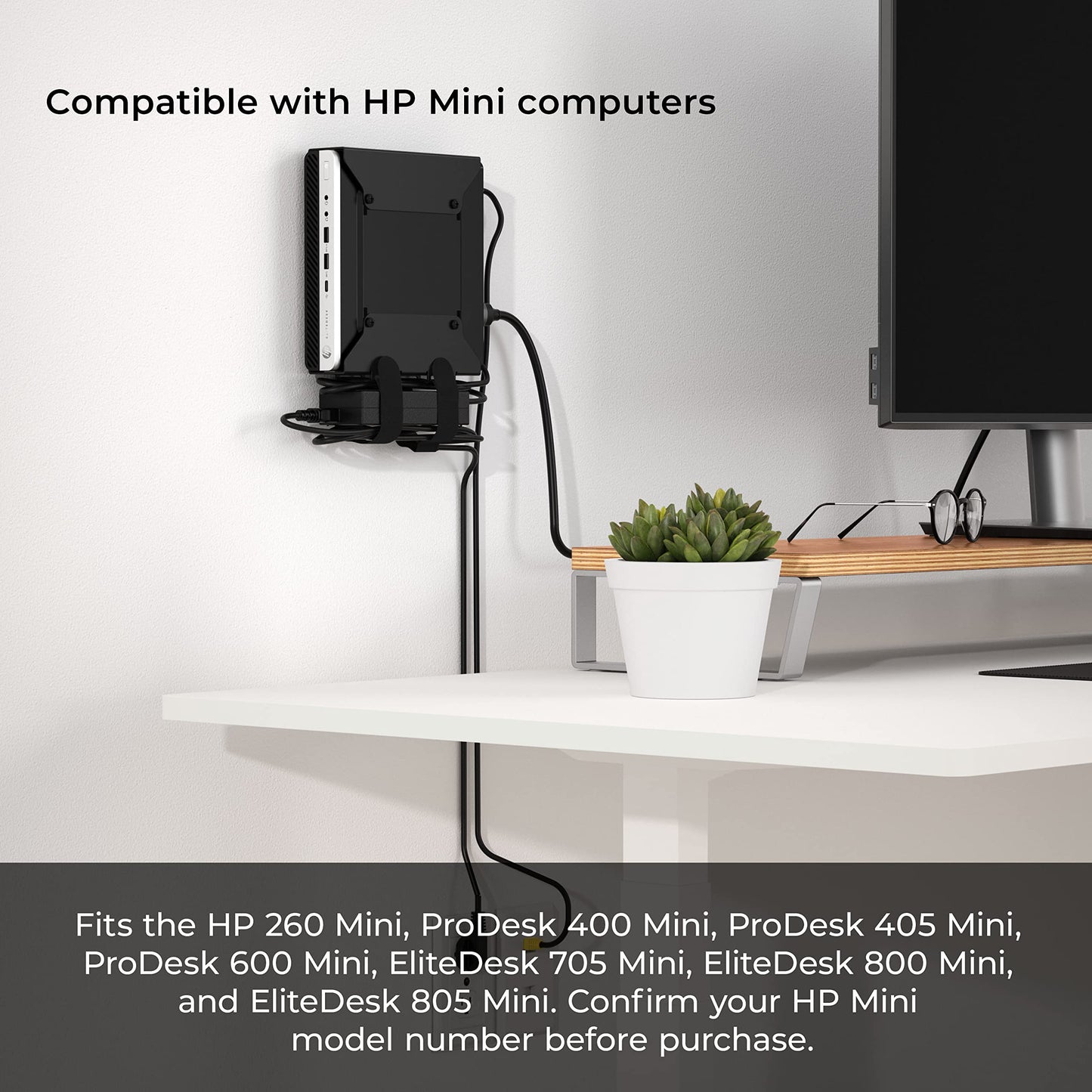HumanCentric VESA Mount Bracket for HP Desktop Mini, ProDesk and EliteDesk - Under Desk, Wall and Arm Mounting Kit with Power Adapter Holder