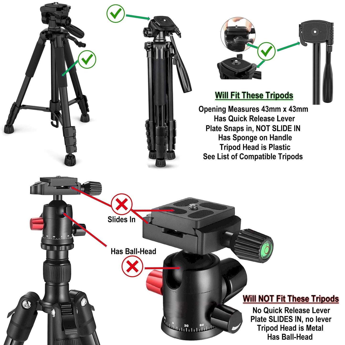 DaVoice 43mm Tripod Quick Release Plate Camera Mounting Adapter Parts Replacement for Torjim 60-Inch AX60, Endurax 66" ETR66, UBeesize 60” TR60, Zomei