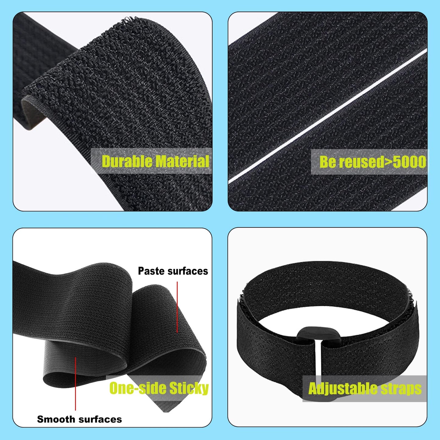 16Ft 2 inch Wide Cable Ties, Jumpso Heavy Duty Hook and Loop Straps with 15 Buckles, Adjustable Straps for Wire, Cord Wraps, Cable Management Storage