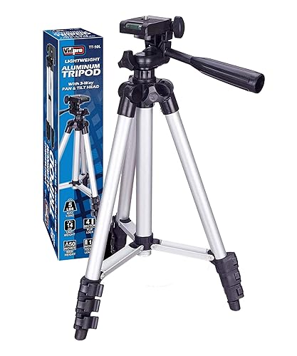 Vidpro TT-50L 50 Inch Lightweight Aluminum Tripod with 3 Way Pan & Tilt Head