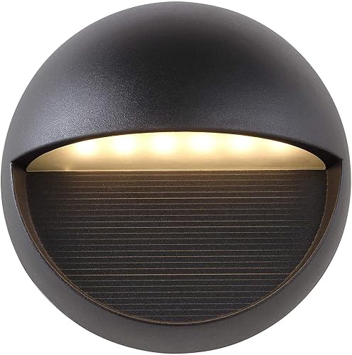 JONATHAN Y 6.25" Black Modern Round Outdoor Integrated LED Wall Sconce Light, Metal/Glass Waterproof Exterior Downlight for Porch, Patio