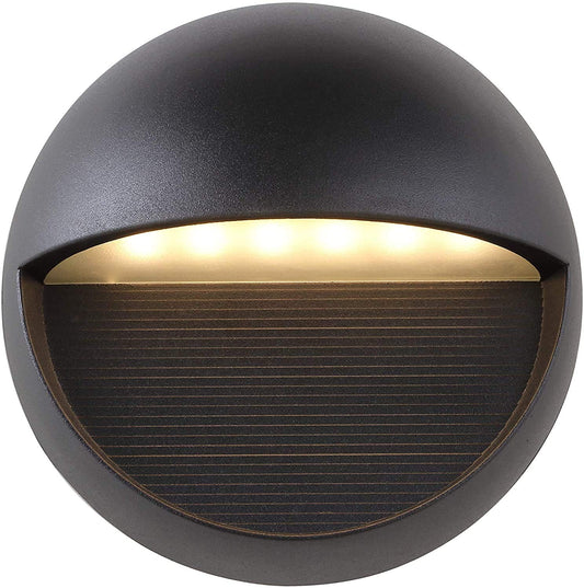 JONATHAN Y 6.25" Black Modern Round Outdoor Integrated LED Wall Sconce Light, Metal/Glass Waterproof Exterior Downlight for Porch, Patio