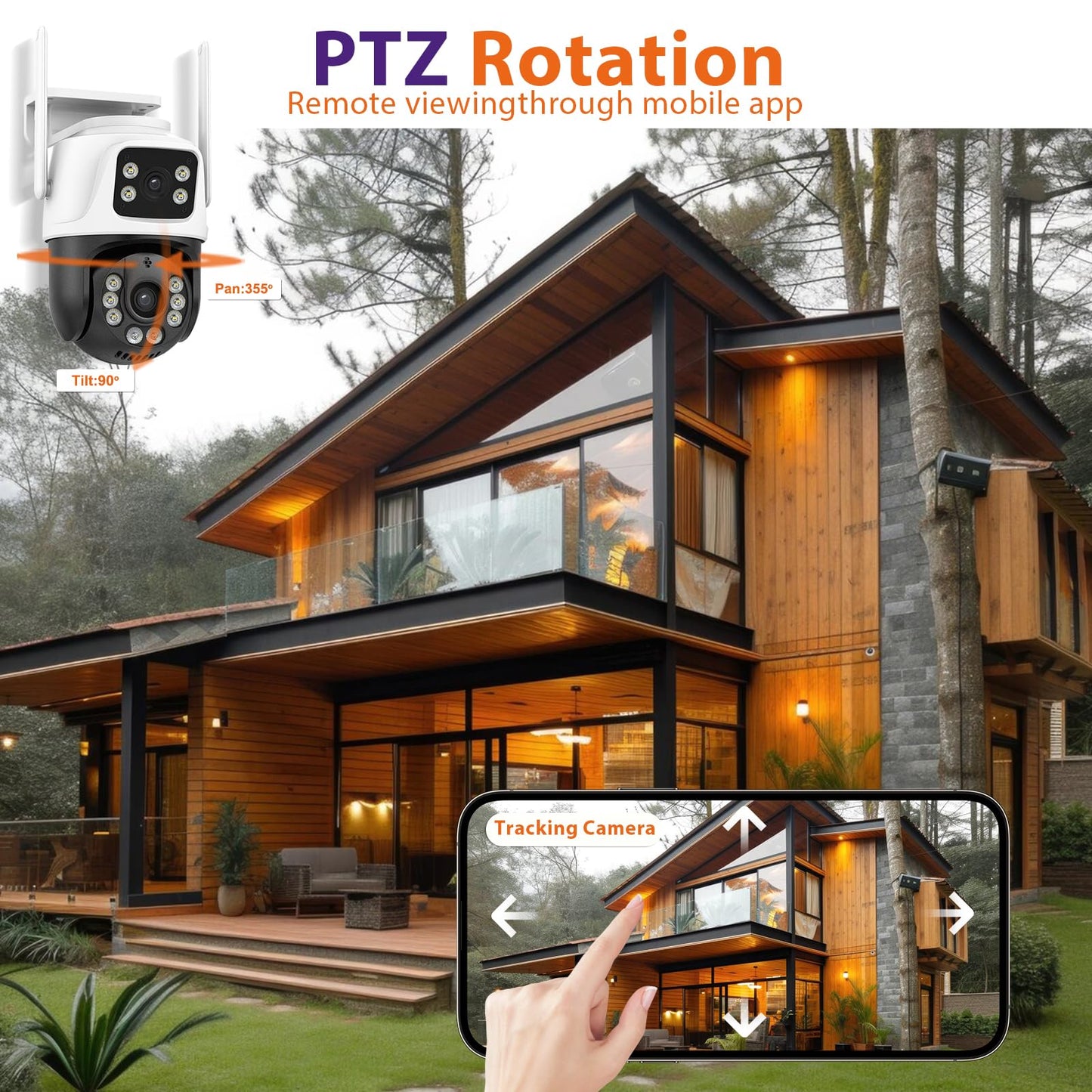 Security Outside Camera Wireless 2.4G WiFi Home Indoor Security Cameras Dual Lens Linkage 360°View 4MP Two-Way Talk,AI Detection,Full-Color Night