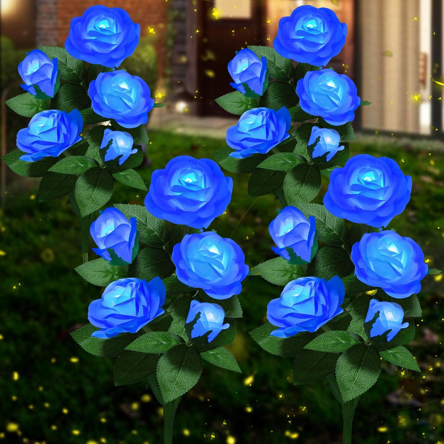 YWYWLED Solar Flower Lights Outdoor - Upgraded New Material Two Modes Realistic LED Solar Powered Waterproof Lights with 5 Roses, Solar Decorative