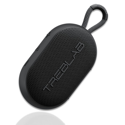 TREBLAB HD-Go - Ultra Portable Hand Held Speaker with Clip, 7W Power with Bass, 16H Playtime, IPX7 Waterproof, Built-in Mic, Compact & Lightweight
