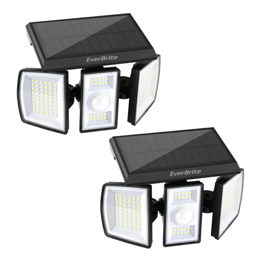 EverBrite Solar Lights Outdoor, 128 LED 7000K Motion Sensor Outdoor Lights, 3 Heads Security LED Floodlights, IP65 Waterproof, 270° Wide Angle Outdoor