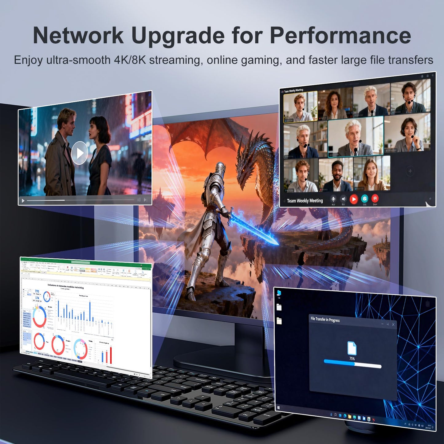 5Gb PCIe Network Card, VunLink 5 Gigabit Ethernet Card, Realtek RTL8126B LAN Adapter, Multi-Speed 5Gbps/2.5Gbps/1Gbps NIC Card for Desktop PCs