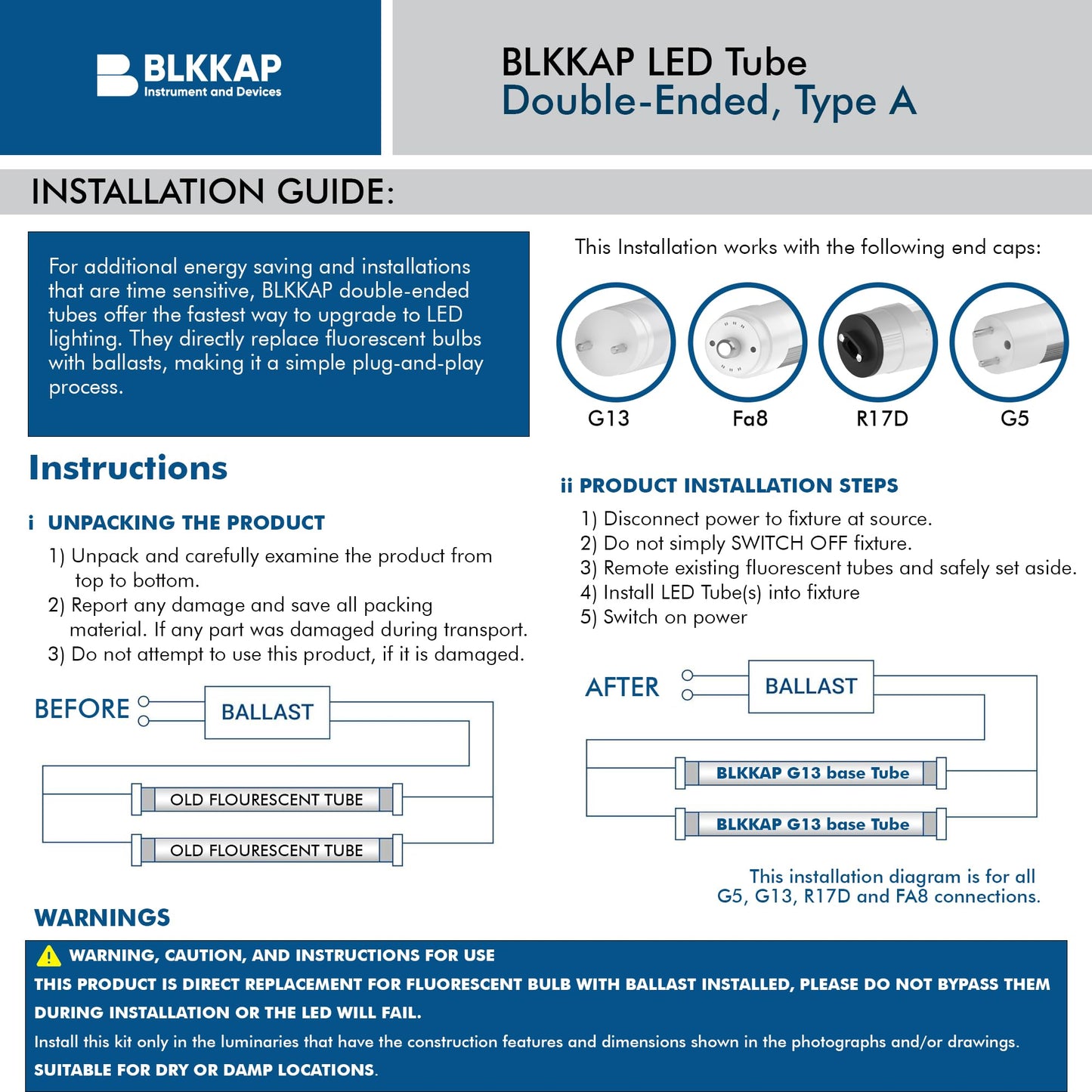 BLKKAP 3 ft. T8 G13 LED, F30T8, F30T12, Type A Plug & Play, 5000K, Frosted