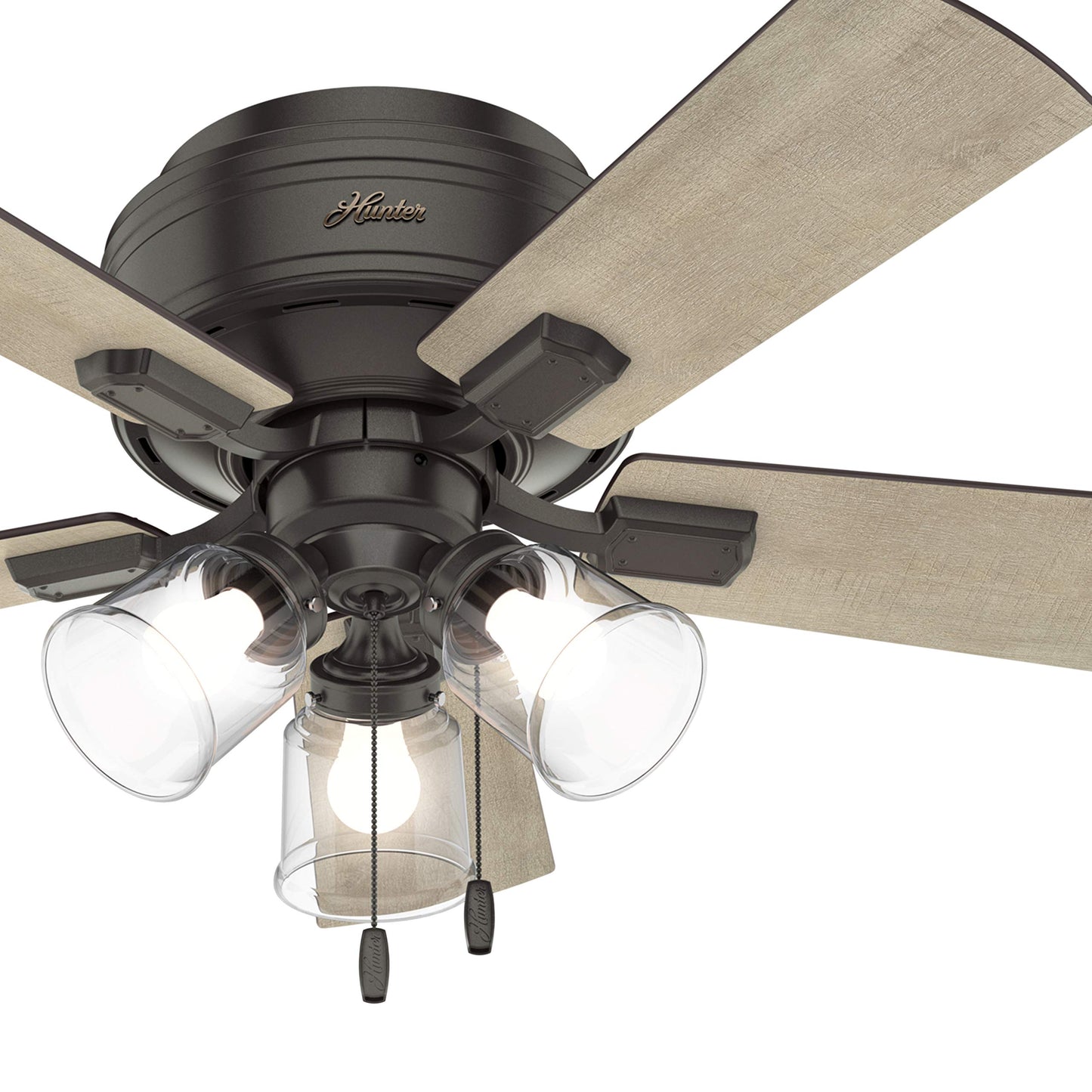 Hunter Fan 42 inch Noble Bronze Low Profile Indoor Ceiling fan with Clear Rippled Glass Light Kit and LED Bulbs (Renewed)