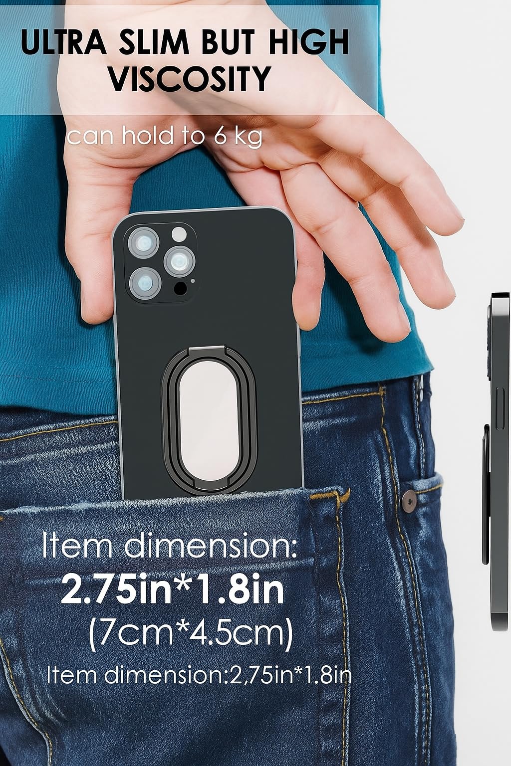 Phone Holder Foldable Phone Stand Phone Ring Holder Finger Kickstand 360° Rotation Cell Phone Stand Metal Phone Grip for Magnetic Car Mount Sticky