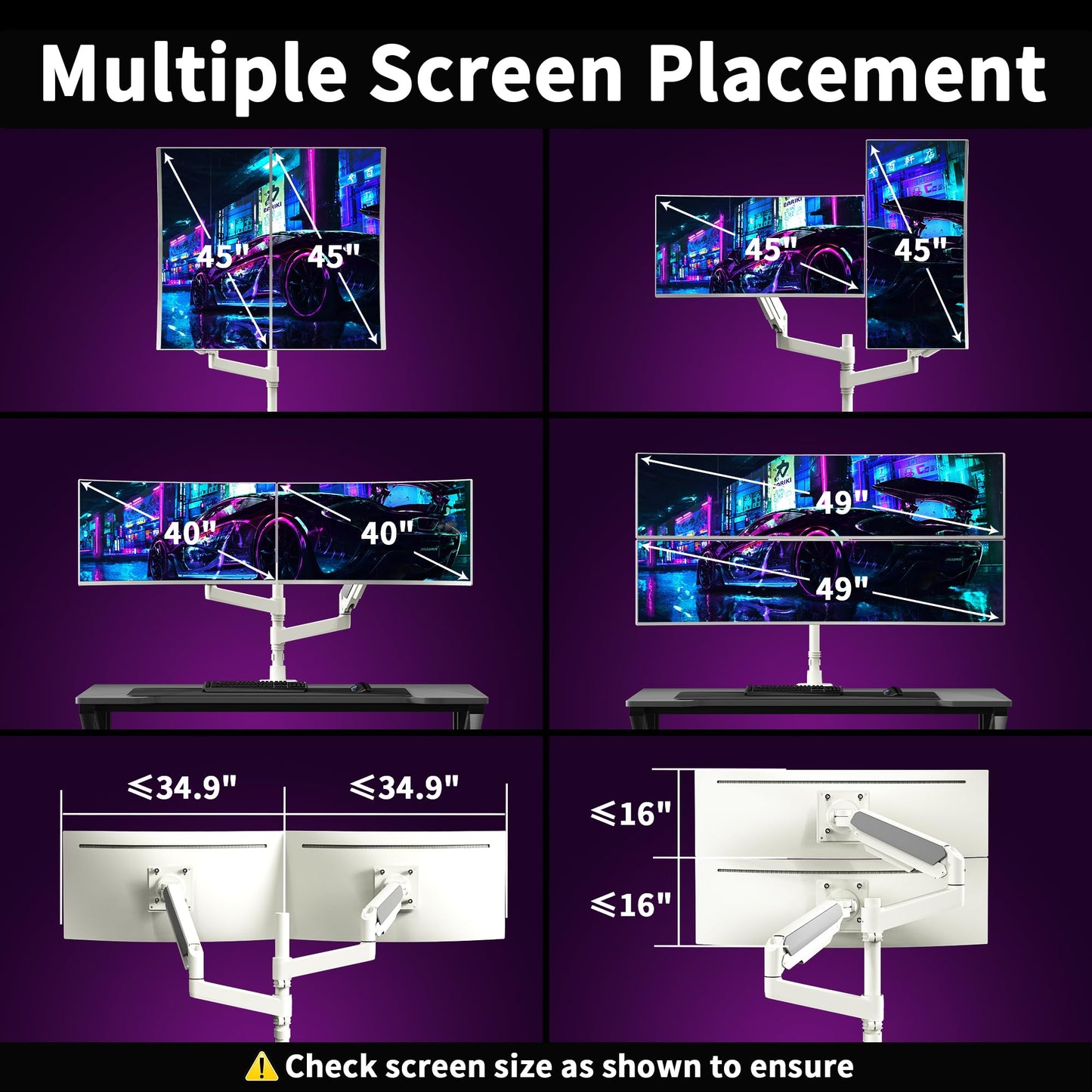 Dual Monitor Arm for 17-49 Inch Ultrawide Screens, Dual Monitor Mount Heavy Duty up to 44lbs, Adjustable Vertical Stacked Full Motion Dual Monitor Arm