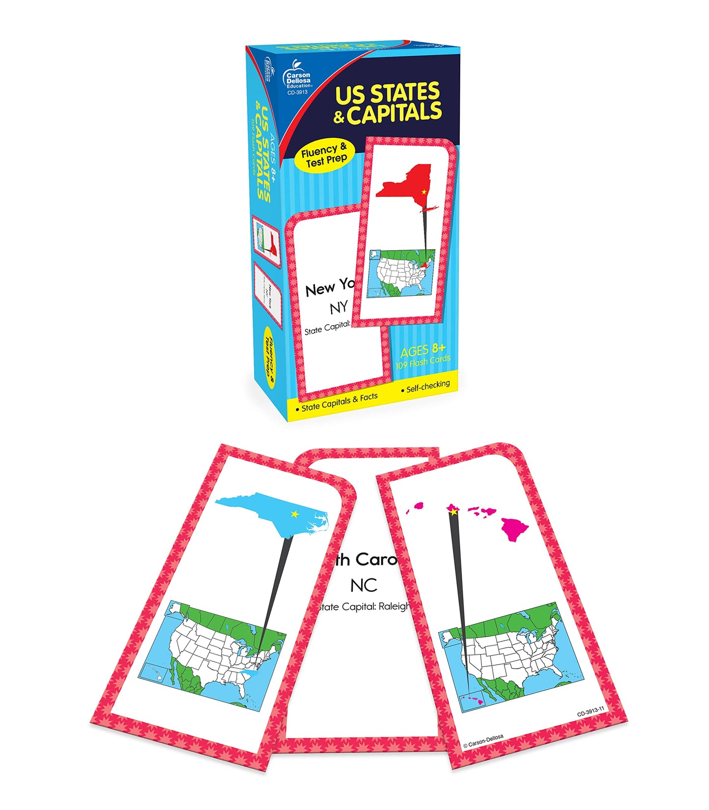 Carson Dellosa States and Capitals Flash Cards for Kids Ages 8+, Geography Flash Cards with US History, Fun Facts, Grade 3, Grade 4 and Grade 5