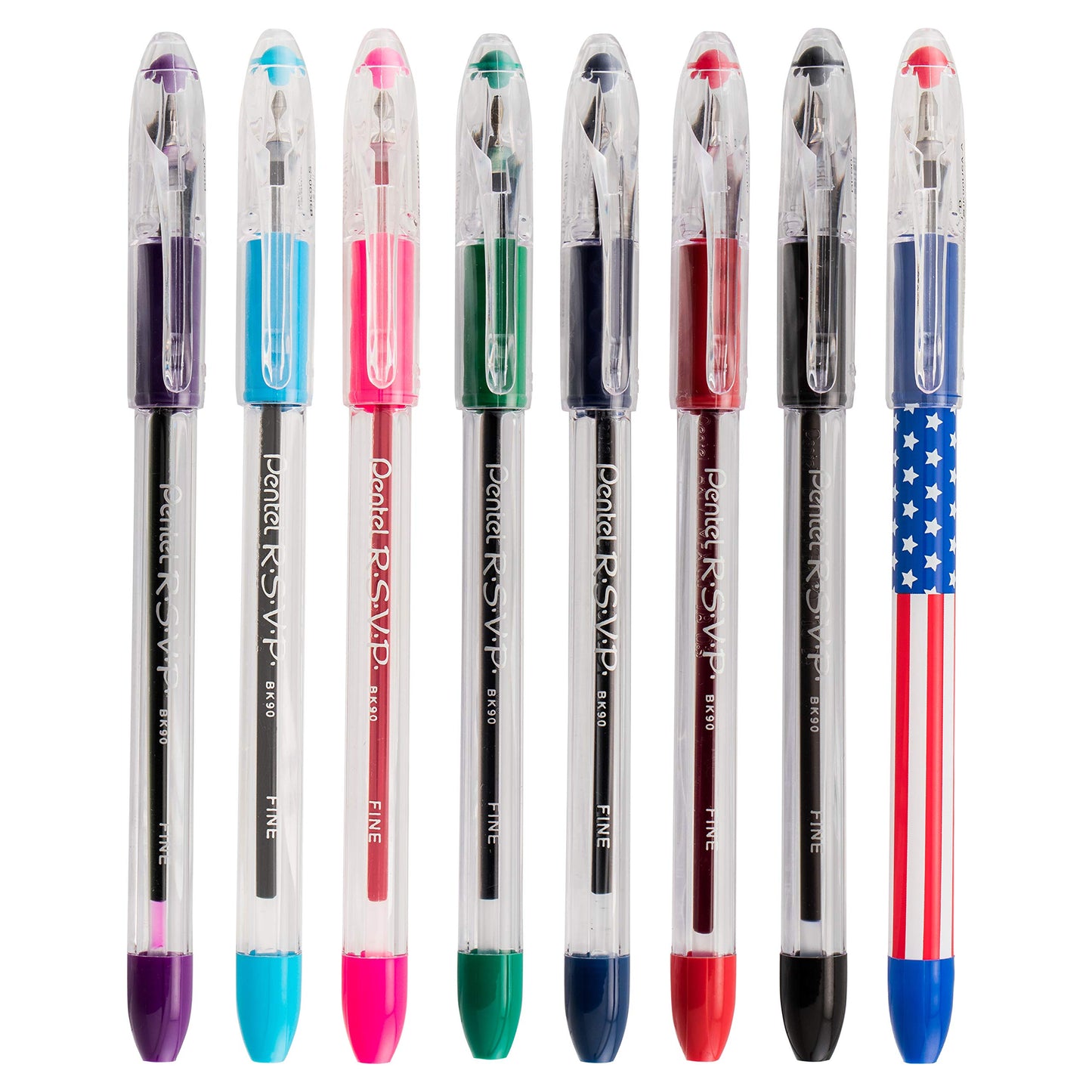 Pentel RSVP Ballpoint Pen, (0.7mm), Fine Line, Black Ink, Pack of 5 (BK90PF5A)