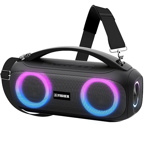 Fisher Portable Bluetooth Speakers, IPX5 Waterproof Speaker, 60W Peak Power Stereo Boombox HD Sound Bluetooth Speaker with RGB Lights, TWS, FM Radio