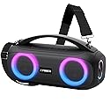 Fisher Portable Bluetooth Speakers, IPX5 Waterproof Speaker, 60W Peak Power Stereo Boombox HD Sound Bluetooth Speaker with RGB Lights, TWS, FM Radio