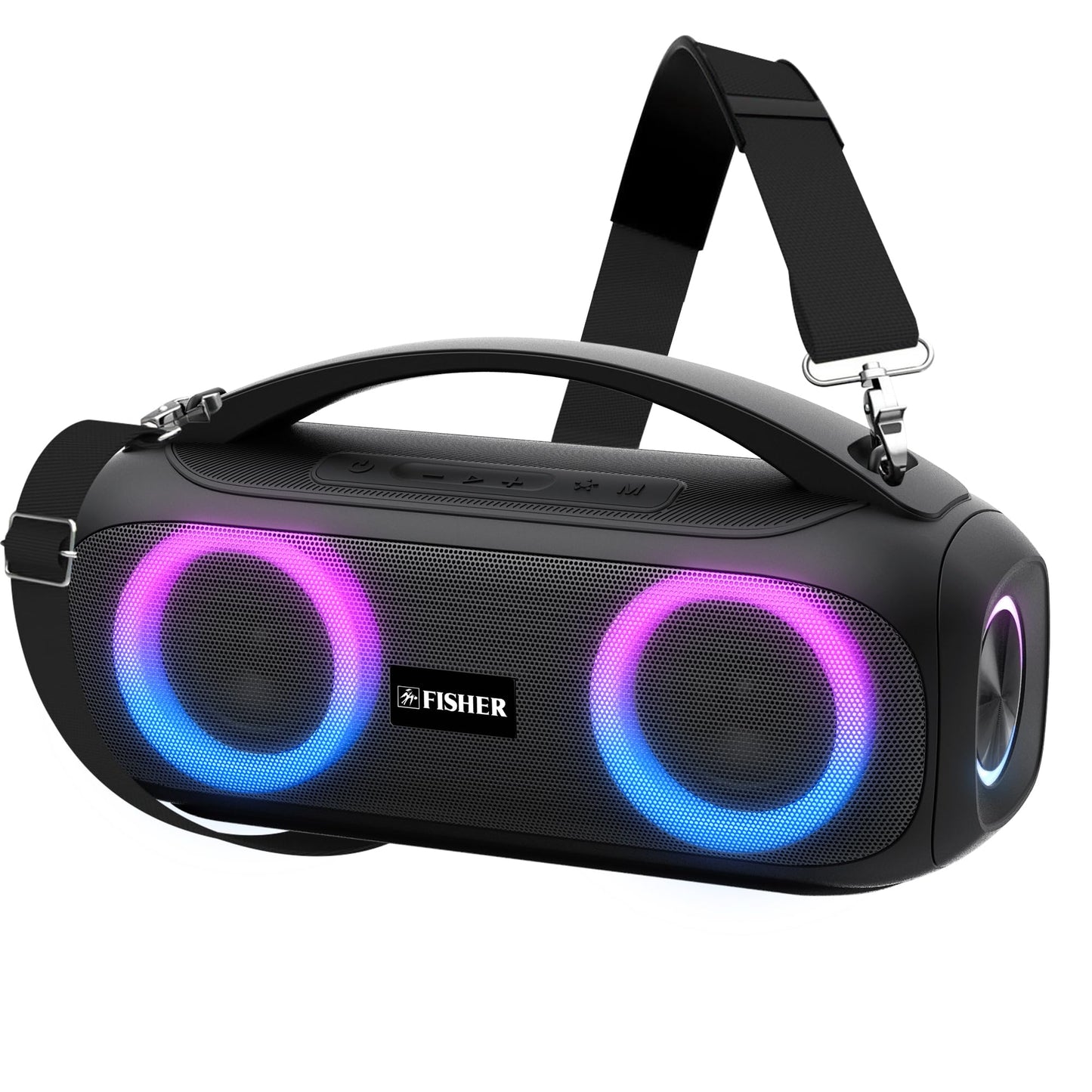 Fisher Portable Bluetooth Speakers, IPX5 Waterproof Speaker, 60W Peak Power Stereo Boombox HD Sound Bluetooth Speaker with RGB Lights, TWS, FM Radio