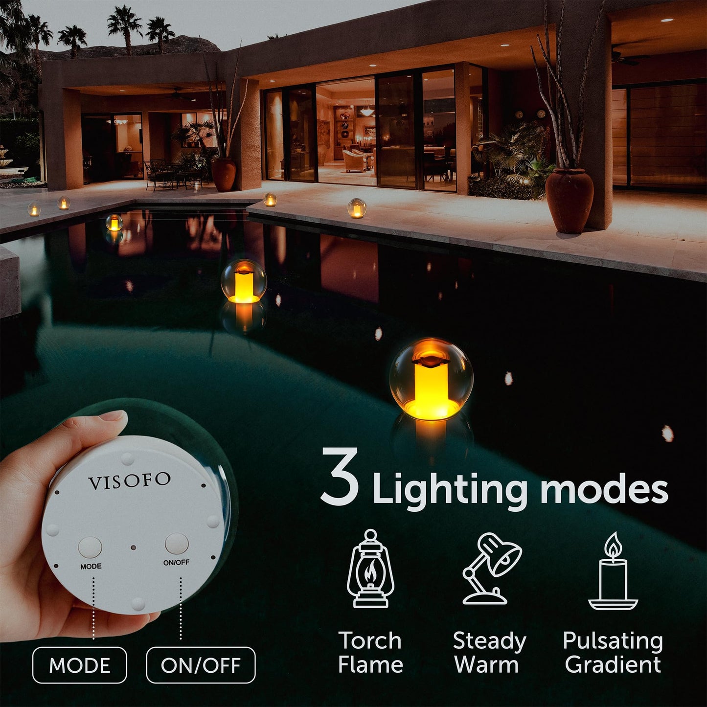 VISOFO Solar Floating Pool Lights for Swimming Pool | Outdoor Waterproof Decorations Solar Powered Flame Led Lamp Inground Pond Flickering Decor Party