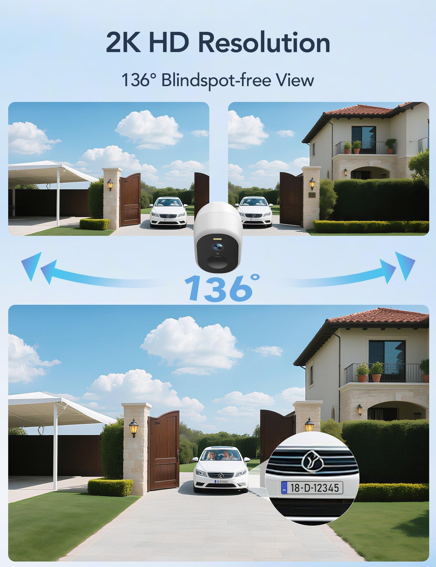 GNCC 2 Pack Solar Camera Outdoor Wireless, 5G & 2.4GHz WiFi, 2K Battery Cameras for Home Security, Color Night Vision, AI Detection, Siren Alarm