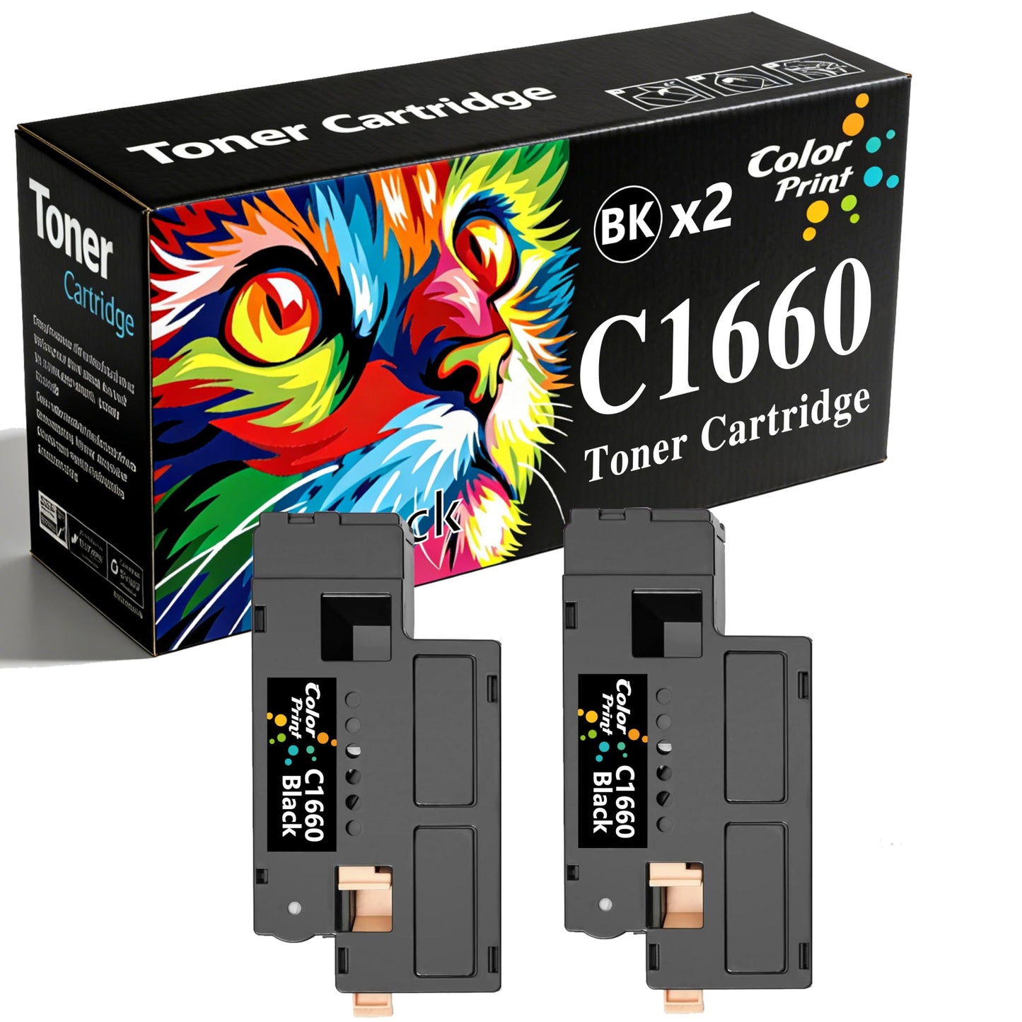 (2-Pack, Black) ColorPrint Compatible Toner Cartridge Replacement for Dell 1660 C1660 C1660W C1660cnw 1660w 1660cnw 4G9HP 332-0399 332-0400 332-0402