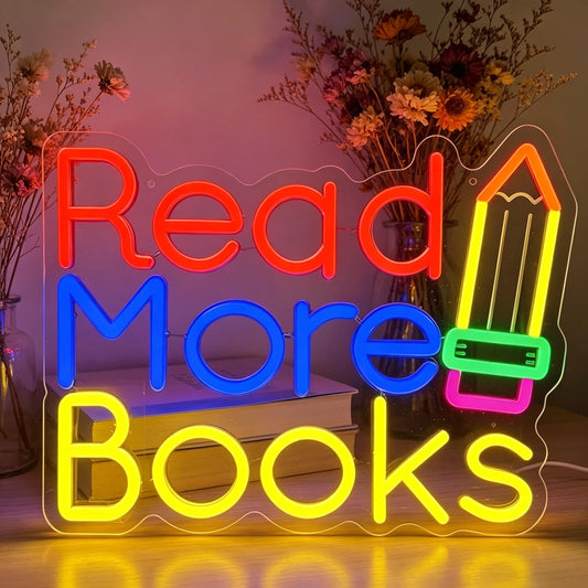 Read More Books Neon Sign, LED Light Up Decorative Sign, USB Powered Dimmable Neon Light, Library Classroom Bedroom Home Wall Decor Art, Gift