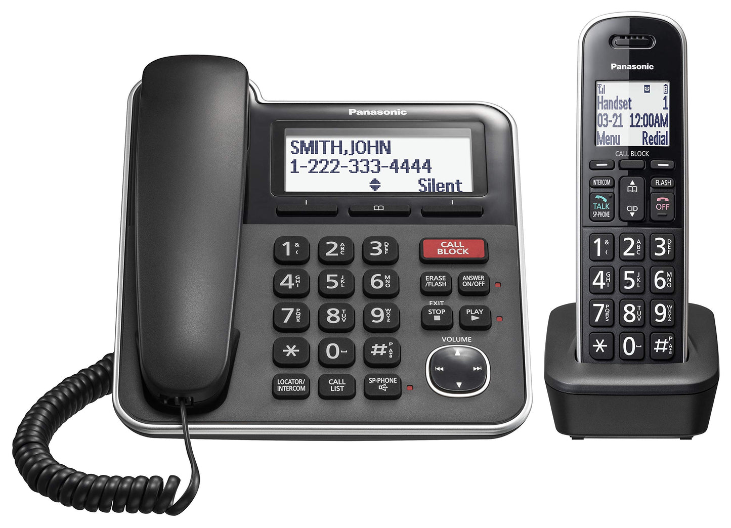 Panasonic Expandable Corded/Cordless Phone System with Answering Machine and One Touch Call Blocking - 1 Handset - KX-TGB850B (Black)