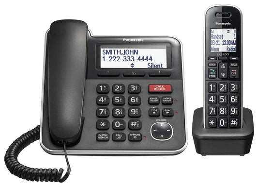 Panasonic Expandable Corded/Cordless Phone System with Answering Machine and One Touch Call Blocking - 1 Handset - KX-TGB850B (Black)