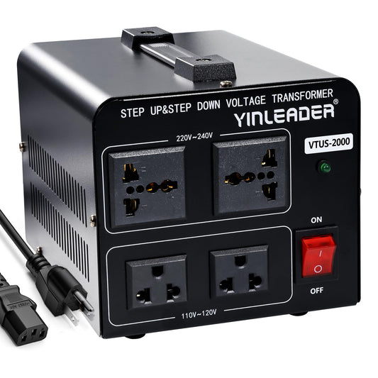 Yinleader 2000W Voltage Converter Transformer – Step Up/Down 110V↔220V Power Converter with US Power Cord & Circuit Breaker (VTUS-2000)