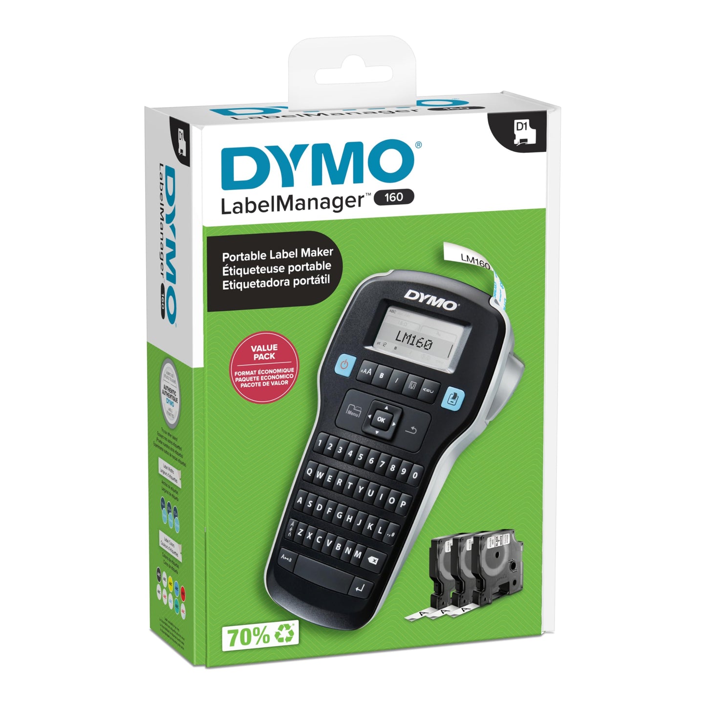 DYMO LabelManager 160 Portable Label Maker Bundle, Easy-to-Use, One-Touch Smart Keys, QWERTY Keyboard, Large Display, For Home & Office Organization