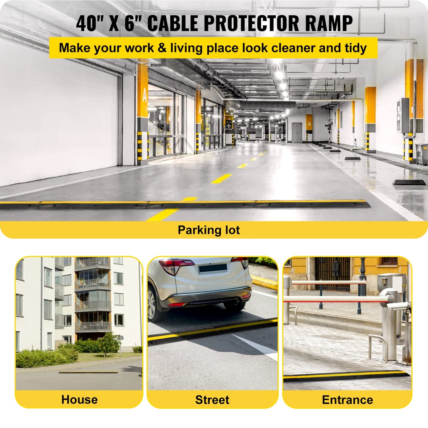 Happybuy 4 Pack of 1-Channel Rubber Cable Protector Ramps Heavy Duty 18000Lbs Load Capacity Cable Wire Cord Cover Ramp Speed Bump Driveway Hose Cable