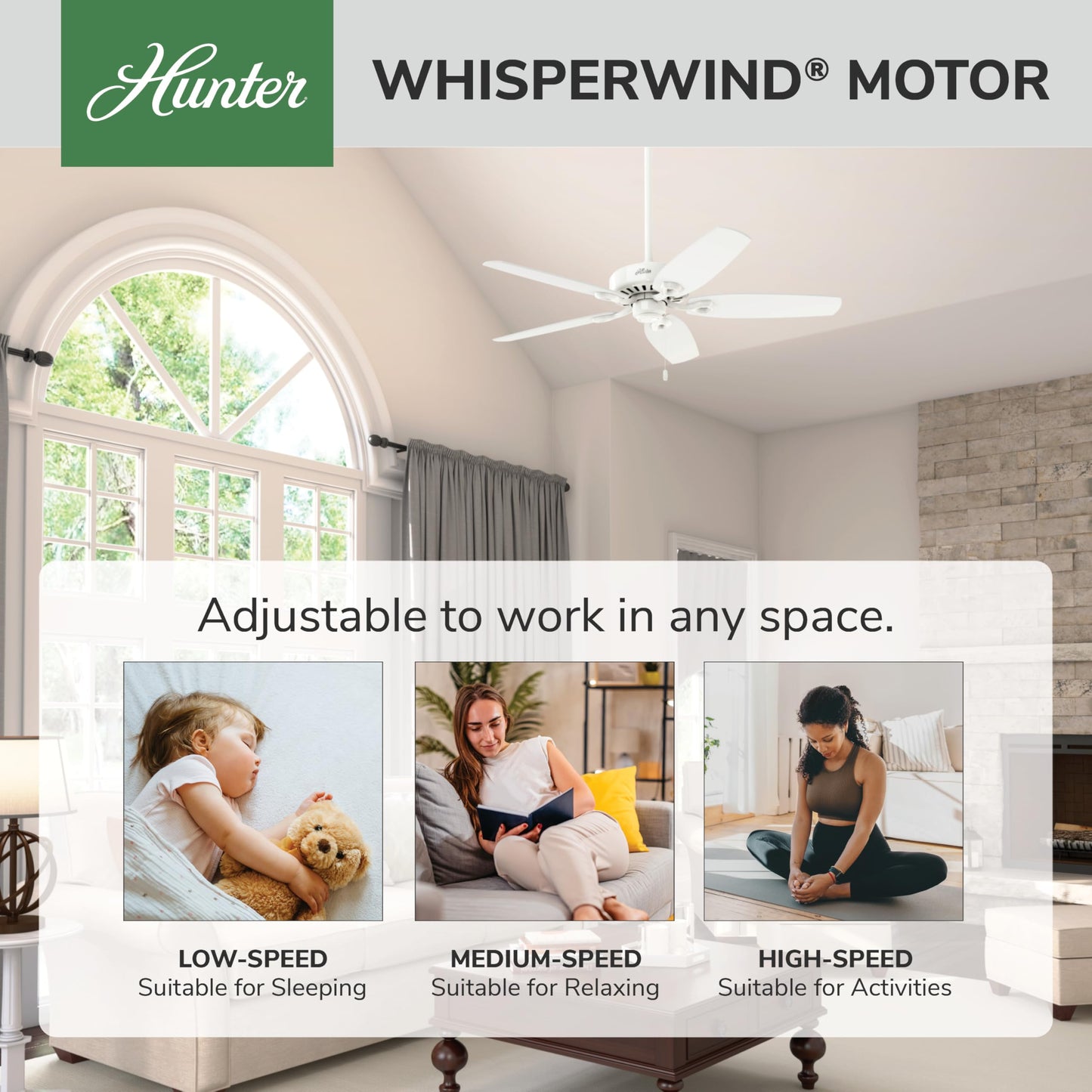 Hunter Builder Elite, Indoor, Ceiling Fan, No Light, 52 inch, Snow White