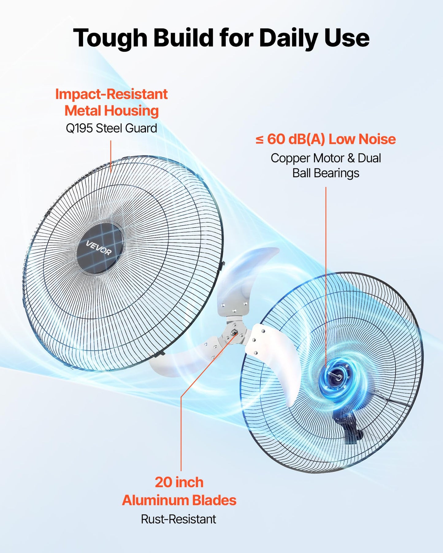 VEVOR 20 Inch Wall Mount Fan, Oscillating, 3-Speed, 2 Pack