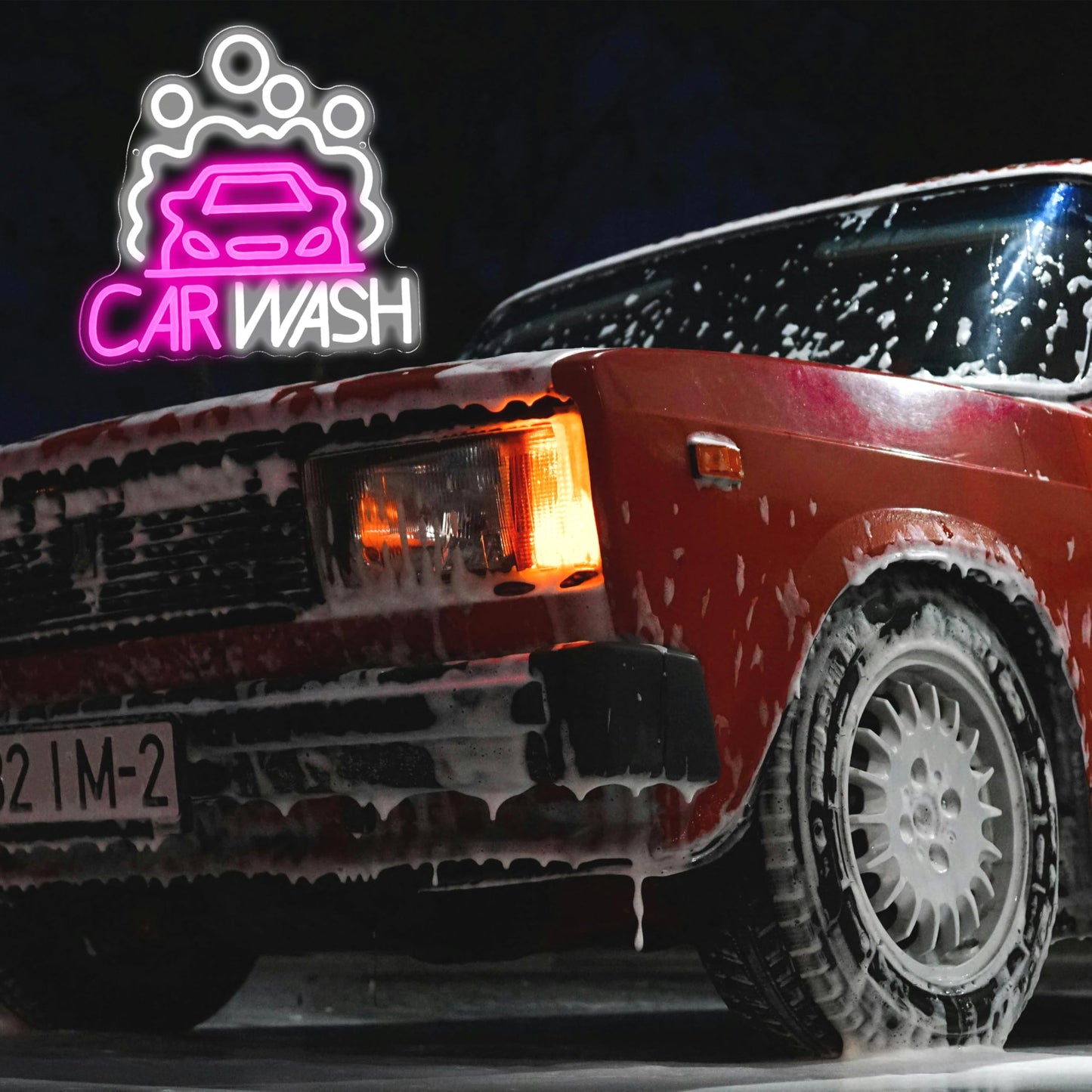 GNVETZLL Car Wash Neon Sign for Wall Decor Car Neon Light Dimmable Sedan LED Light Sign for Party Gas Station Service Area Auto Repair Shop Car Show