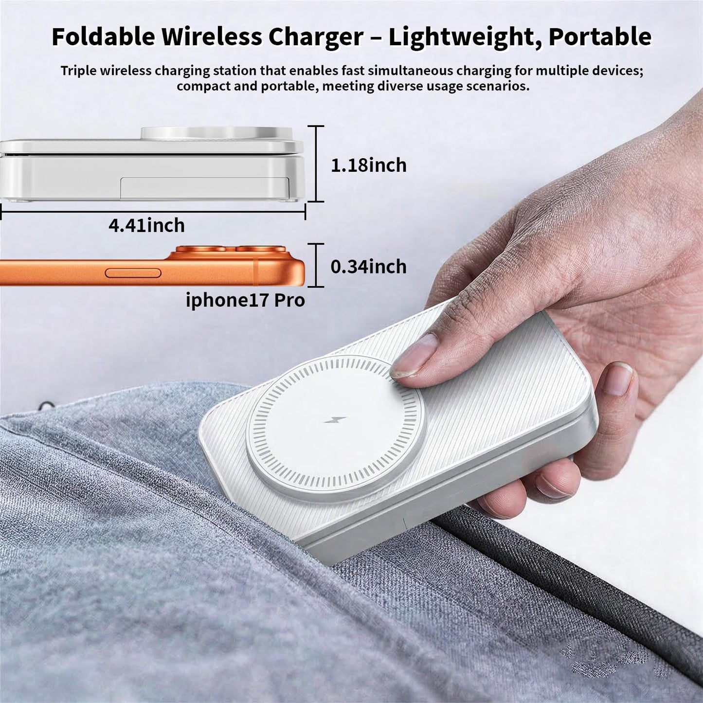 [Apple MFi Certified]Magnetic Charger 3 in 1 Charging Station,25W Wireless Foldable Mag-Safe Charger 6FT USB-C Cable Wireless iPhone Charging Station