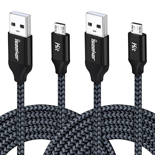 iSeekerKit USB Cable 15ft Extra Long Braided Micro USB Charging Cords [2Pack] Compatible for Android/Windows/PS4 Controller/Samsung Galaxy s7 s6 Plus