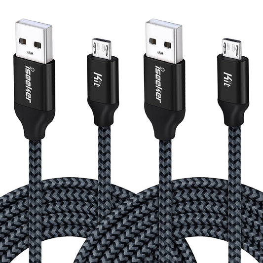 iSeekerKit USB Cable 15ft Extra Long Braided Micro USB Charging Cords [2Pack] Compatible for Android/Windows/PS4 Controller/Samsung Galaxy s7 s6 Plus