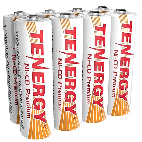Tenergy AA Premium NiCd Rechargeable Batteries 1100mAh 1.2V Battery Pack for Solar Lights, Garden Lights, 8 Count