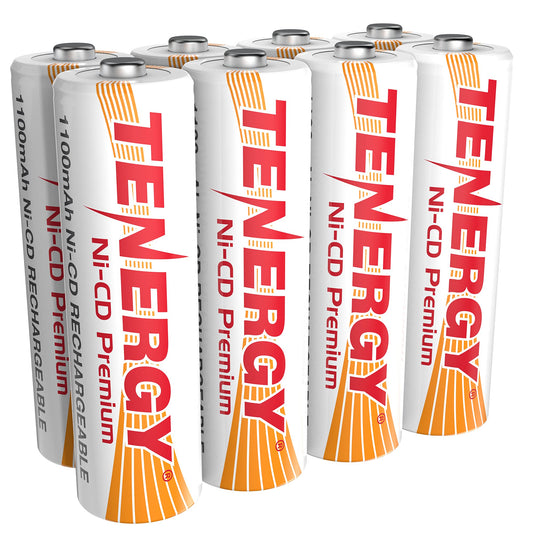 Tenergy AA Premium NiCd Rechargeable Batteries 1100mAh 1.2V Battery Pack for Solar Lights, Garden Lights, 8 Count