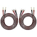 XMSJSIY HiFi OFC Speaker Wire with Spade Plug to Banana Plug Speaker Jumper Cable, 4 Banana Plug to 4 Y-Shaped Fork Plug Gold-Plated Extension Jumper