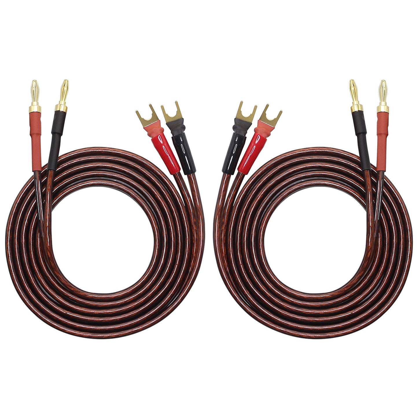 XMSJSIY HiFi OFC Speaker Wire with Spade Plug to Banana Plug Speaker Jumper Cable, 4 Banana Plug to 4 Y-Shaped Fork Plug Gold-Plated Extension Jumper
