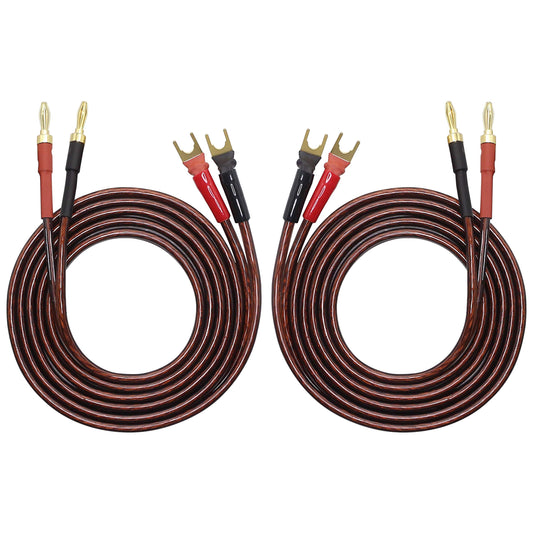XMSJSIY HiFi OFC Speaker Wire with Spade Plug to Banana Plug Speaker Jumper Cable, 4 Banana Plug to 4 Y-Shaped Fork Plug Gold-Plated Extension Jumper