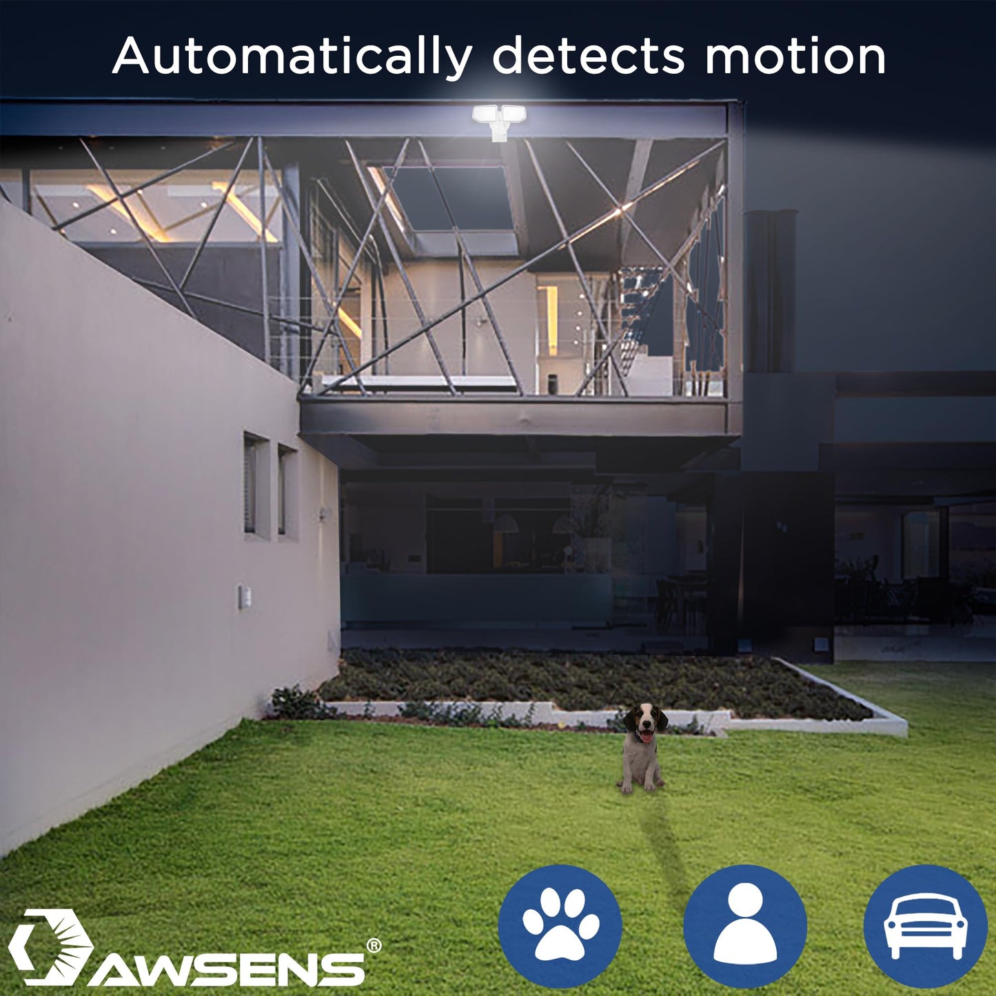 AWSENS 40W LED Security Lights Motion Sensor Light Outdoor, 180 Degree, 4000 LM, 5000 K, ETL Water Resistant, Clear 2 Head Motion Detector Flood Light
