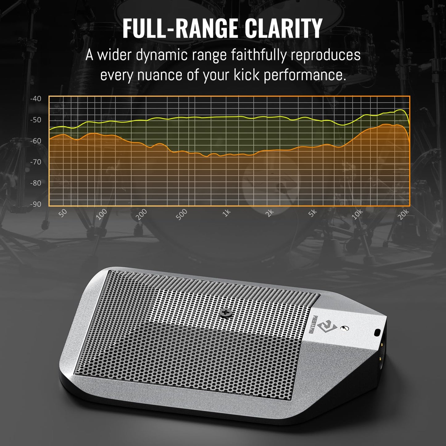 Phenyx Pro Boundary Condenser Microphone, Supercardioid Kick Drum Microphone with XLR Connector, Two-Position EQ Switch, Rugged Metal Bass Drum Mic