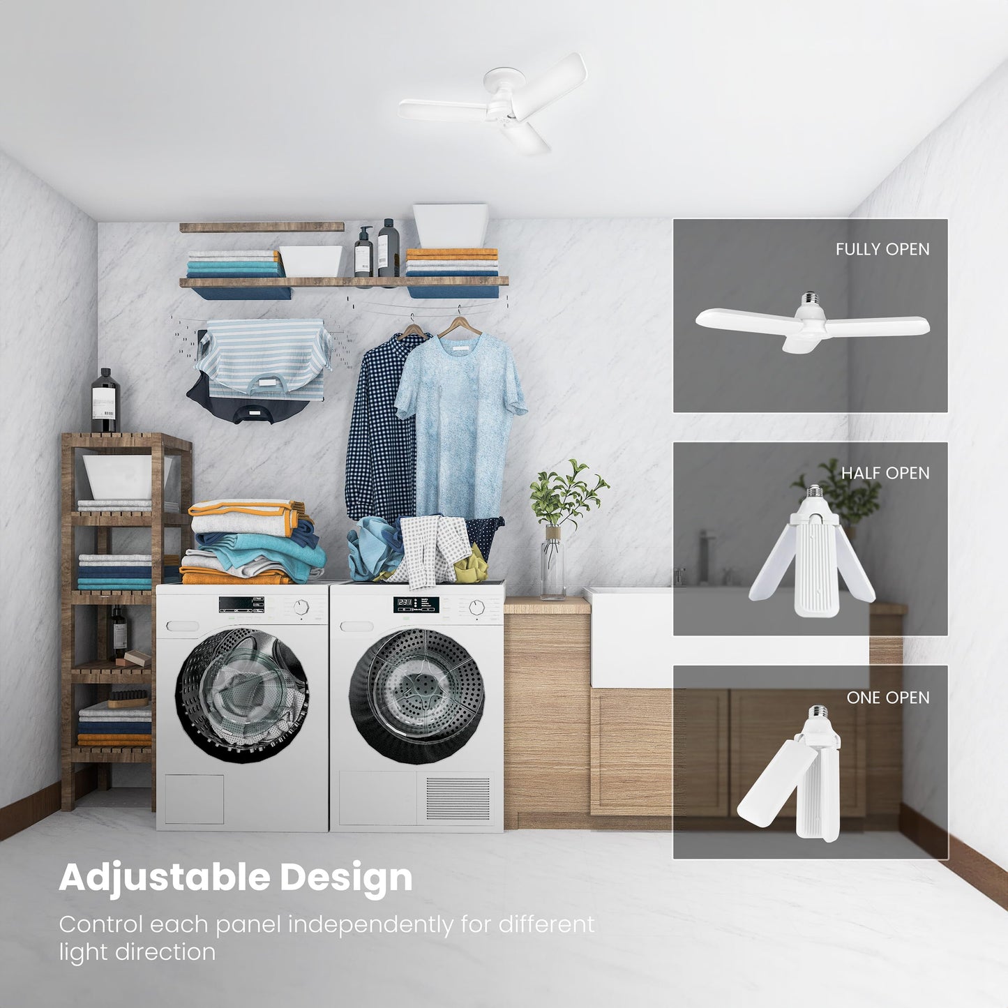 Feit Electric Smart LED Garage Light, 4000 Lumens RGBW Color Changing Deformable Panels, 2.4GHz WiFi App Control, Works with Alexa & Google, E26