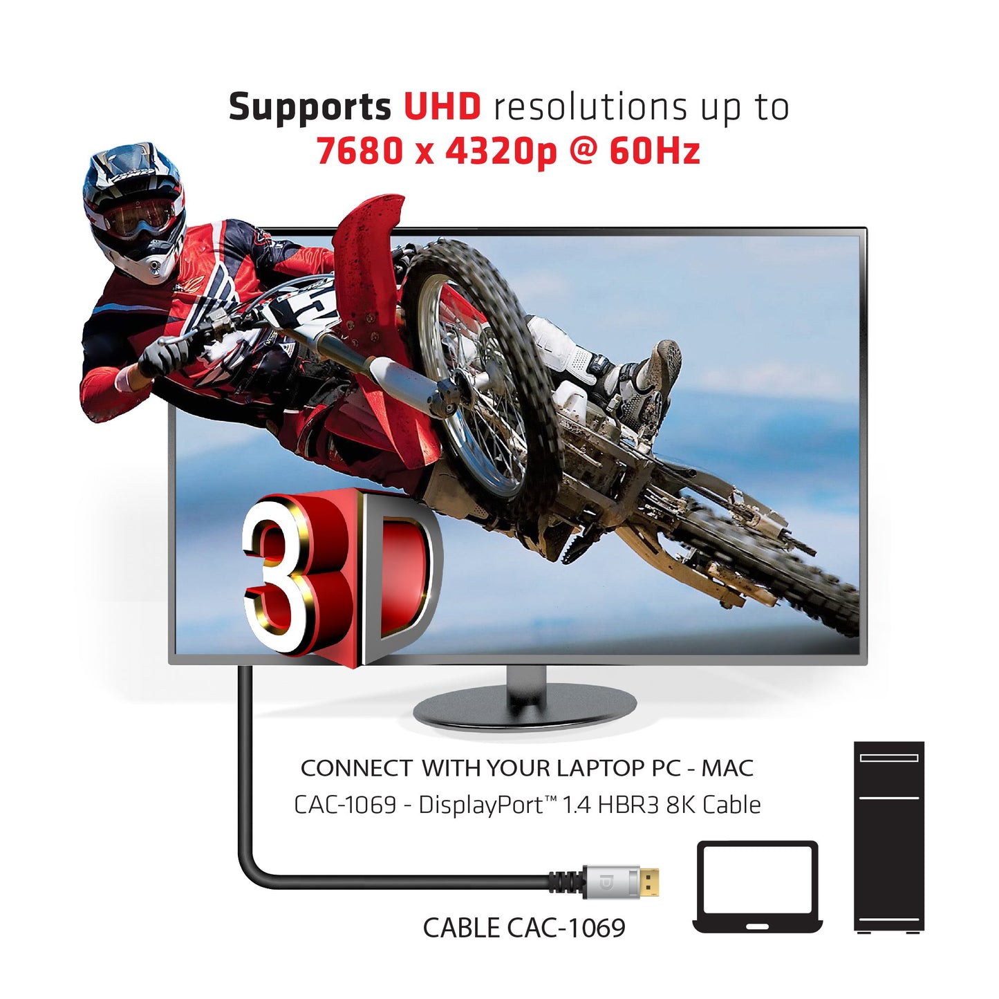 Club3D CAC-1069 VESA Certified DisplayPort to DisplayPort 1.4/Hbr3 M/M Cable DP 1.4 8K 60Hz 4m- 13,12ft