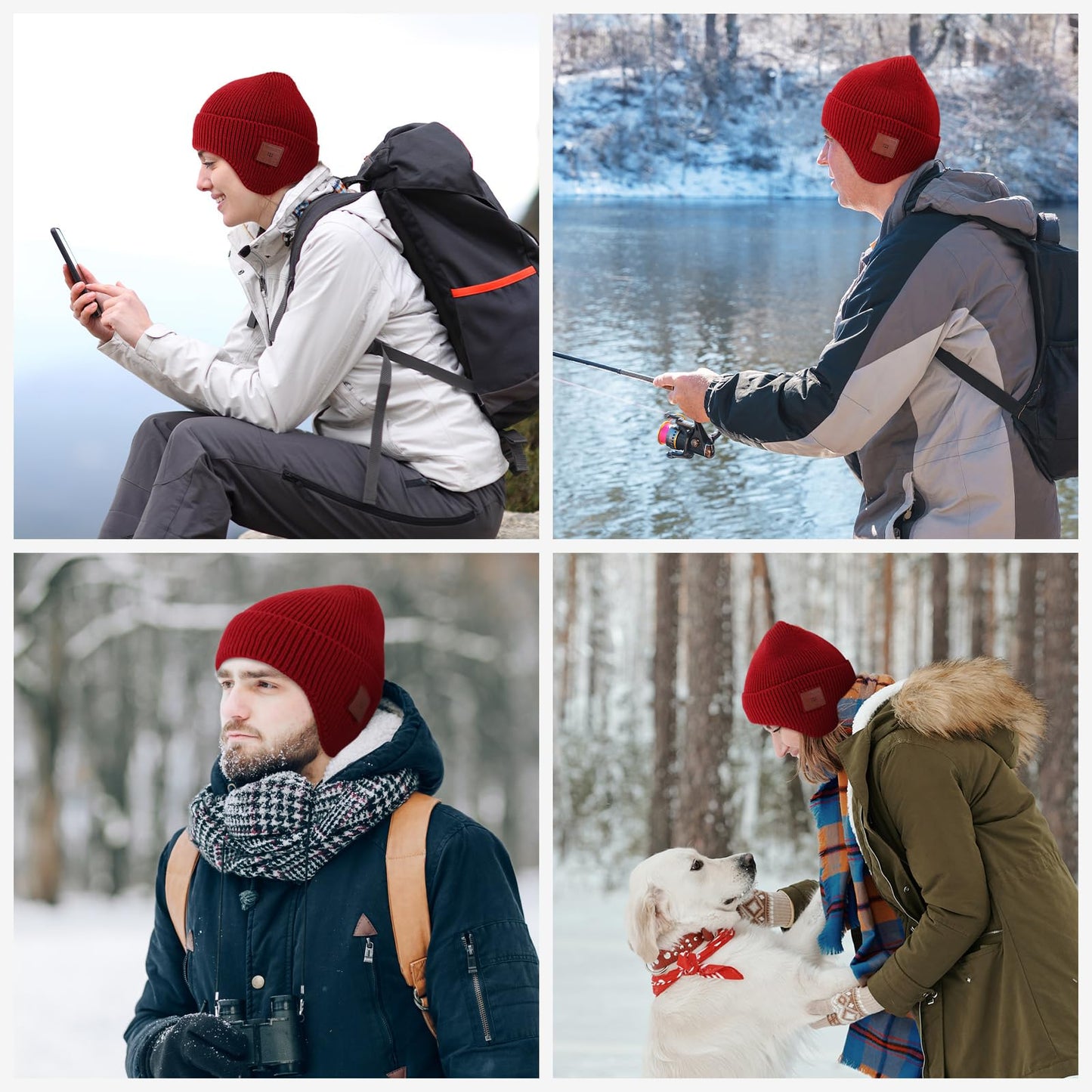 Bluetooth Beanie Hat with Headphones, Wireless Winter Hat Built-in Microphone and Stereo Speakers (Red)