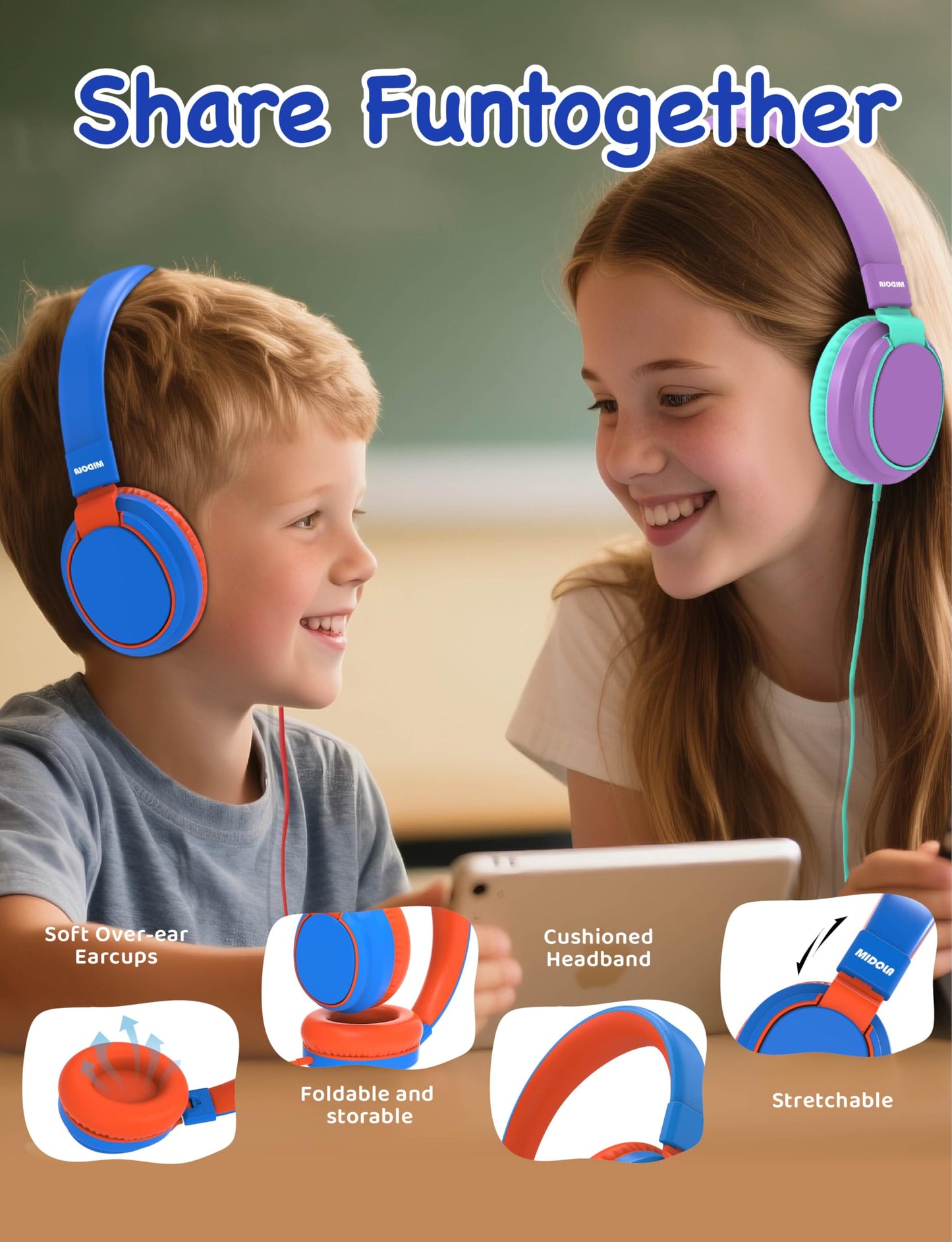 MIDOLA Kids Headphone Wired Volume Limited 85/94dB Over-Ear/On-Ear Foldable Headset with Microphone Hearing Protection Headphones for Toddler Boy…